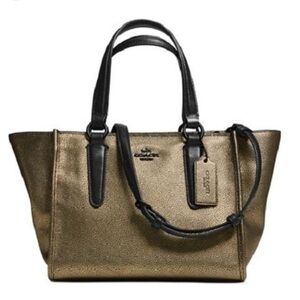 COACH Mini Crossbody Carryall In Metallic Leather Vapor Black Brass 33848